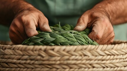 Artisan Hands Skillfully Crafting Traditional Fishing Baskets from Natural Materials and Plants. Handmade, Design, Tradition Concept
