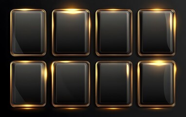Abstract glowing gold frames on black background
