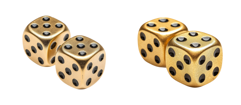 Gold Dice on Clear Background for Game Concepts