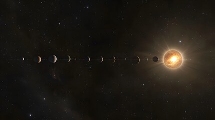 Stunning depiction of a solar system with multiple planets orbiting a bright star.  The planets vary in size and color, creating a captivating cosmic scene.