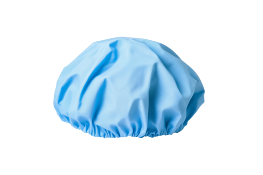 Blue plastic cap with a white border, isolated
