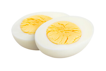 Two eggs are cut in half and the yolk is yellow, isolated