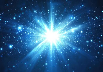 Bright and Radiant Explosion of Blue Light in a Starry Background Creating a Cosmic and Mystical Atmosphere for Abstract and Fantasy Projects