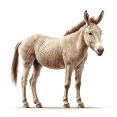 Cream Colored Donkey Equus asinus Standing Profile Isolated on White Background