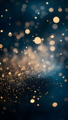 Obraz premium Golden bokeh lights shining against a dark blue background