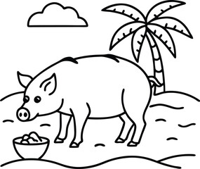 A beautiful pig on the beach vector art illustration 