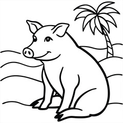 A beautiful pig on the beach vector art illustration 