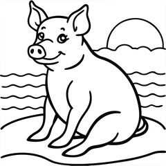 A beautiful pig on the beach vector art illustration 