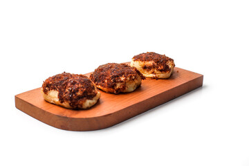 shredded bread on a wooden board