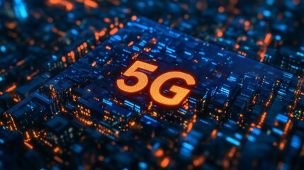 Advancements in technology showcased with a digital representation of a 5G network over a cityscape