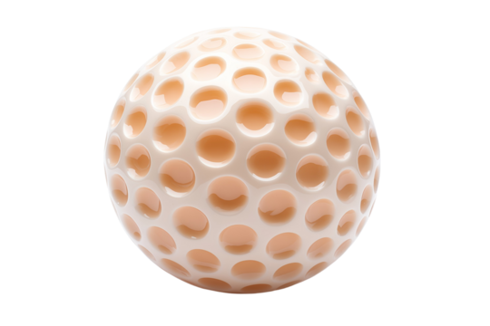 White golf ball with a pattern of small holes, isolated