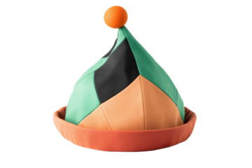 Colorful hat with a green top and black and orange stripes, isolated
