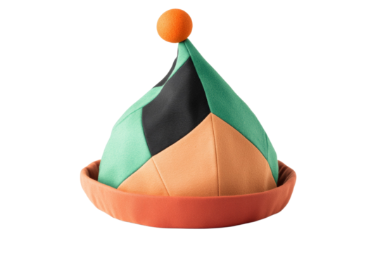 Colorful hat with a green top and black and orange stripes, isolated