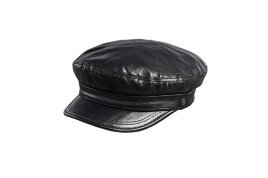 Black leather hat with a black leather band, isolated