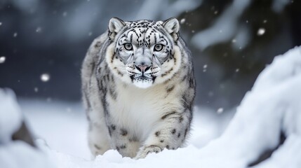Obraz premium Majestic Snow Leopard in Snowy Mountain Habitat