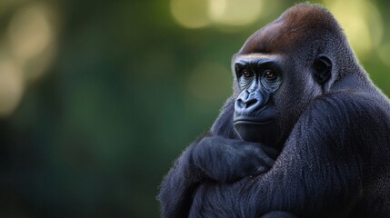 Obraz premium Pensive Western Gorilla Portrait in Dark Rainforest