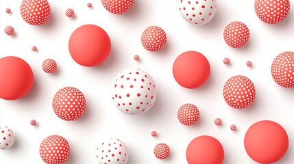 Abstract coral & white spheres, scattered pattern, white background, design element
