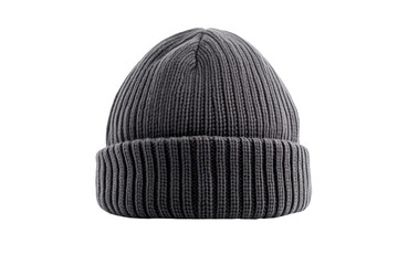 Gray knit hat with a black band sits on a white background, isolated