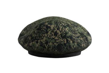 Military style hat with a camouflage pattern, isolated