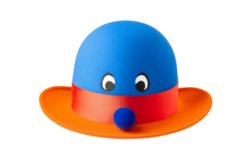 Blue hat with orange trim and a red nose, isolated