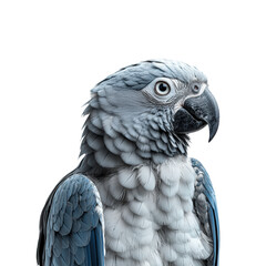 Obraz premium Striking Portrait of a Majestic Grey Parrot with Intricate Feather Details and Intense Gaze, Capturing the Essence of Avian Beauty, Isolated on Transparent and White Background