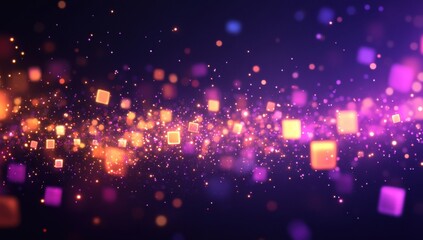 Obraz premium Colorful glowing particles and geometric shapes creating an enchanting cosmic effect against a dark background for modern artistic visuals
