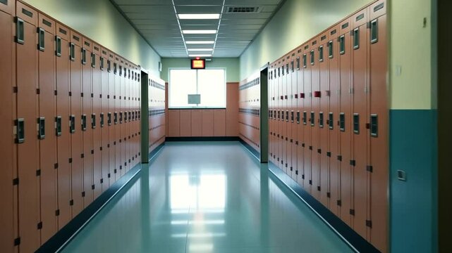 Empty School Hallway with Lockers - Perfect for Education and Back-to-School Videos