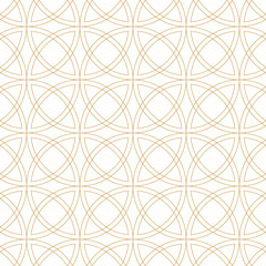 Fototapeta premium Elegant seamless pattern background with overlap gold circle line, vector geometric wallpaper design with delicate floral motifs.