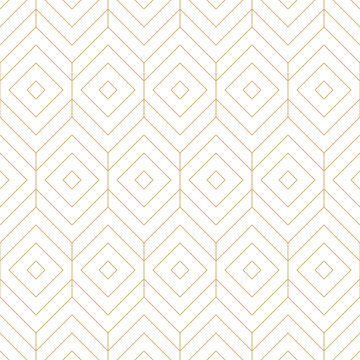 Geometric seamless pattern background with subtle thin gold line and interlocking diamonds, hexagons shape in minimalist design. Vector modern elegance repeats tiles for wallpaper, card, prints.