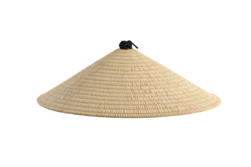 Tan straw hat with a black band sits on a white background, isolated