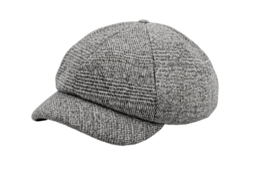 Grey hat with a black band sits on a white background, isolated