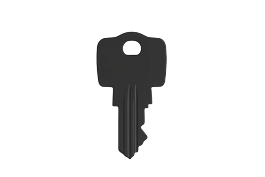 Black key with a silver hole in the middle, isolated