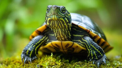 Obraz premium Closeup of a Turtle on Mossy Ground