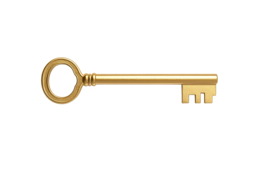 Gold key with a circle on it, isolated