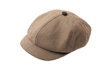 Tan hat with a black button on top, isolated
