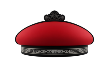 Red hat with a black band and a gold border, isolated