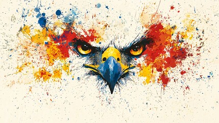 Angry eagle face, paint splash background, wildlife art, poster design