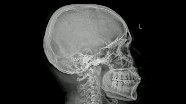 Skull Left Lateral X-Ray Showing Detailed Cranial Structure