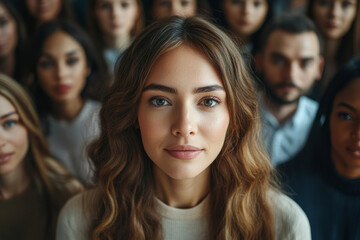 Fototapeta premium Diverse Group of People With a Focused Woman in the Foreground