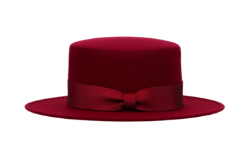 Red hat with a ribbon tied around it, isolated