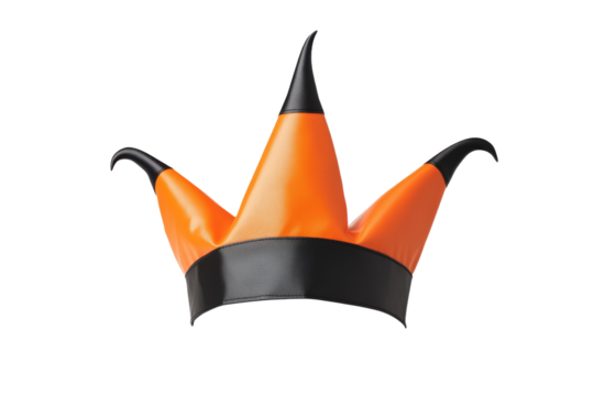 Clown hat with a black and orange crown, isolated