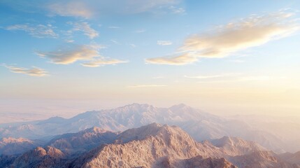Fototapeta premium Mountain range sunset aerial view, desert landscape background