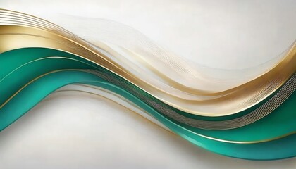 Obraz premium A smooth, abstract design featuring flowing teal and gold waves against a light background, evoking elegance and tranquility.
