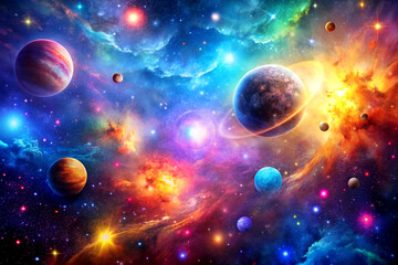 Planets, stars and galaxies in outer space showing the beauty of space exploration. AI Generative