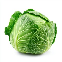 Fototapeta premium Fresh Green Cabbage with Vibrant Leaves Isolated on White Background for Culinary and Nutritional Use