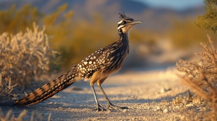 Greater Roadrunner in Desert Habitat at Golden Hour