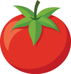 Single tomato with two leaf isolated on white backgroun vector art illustration
