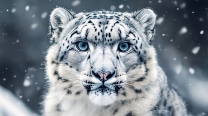Fototapeta premium Snow Leopard Portrait in Winter Snowfall
