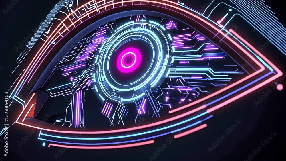 Poster digital eye with neon circuits and glowing patterns vibrant and intricate symbol of technology and i