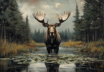 Majestic Moose Standing in Serene Wilderness Landscape